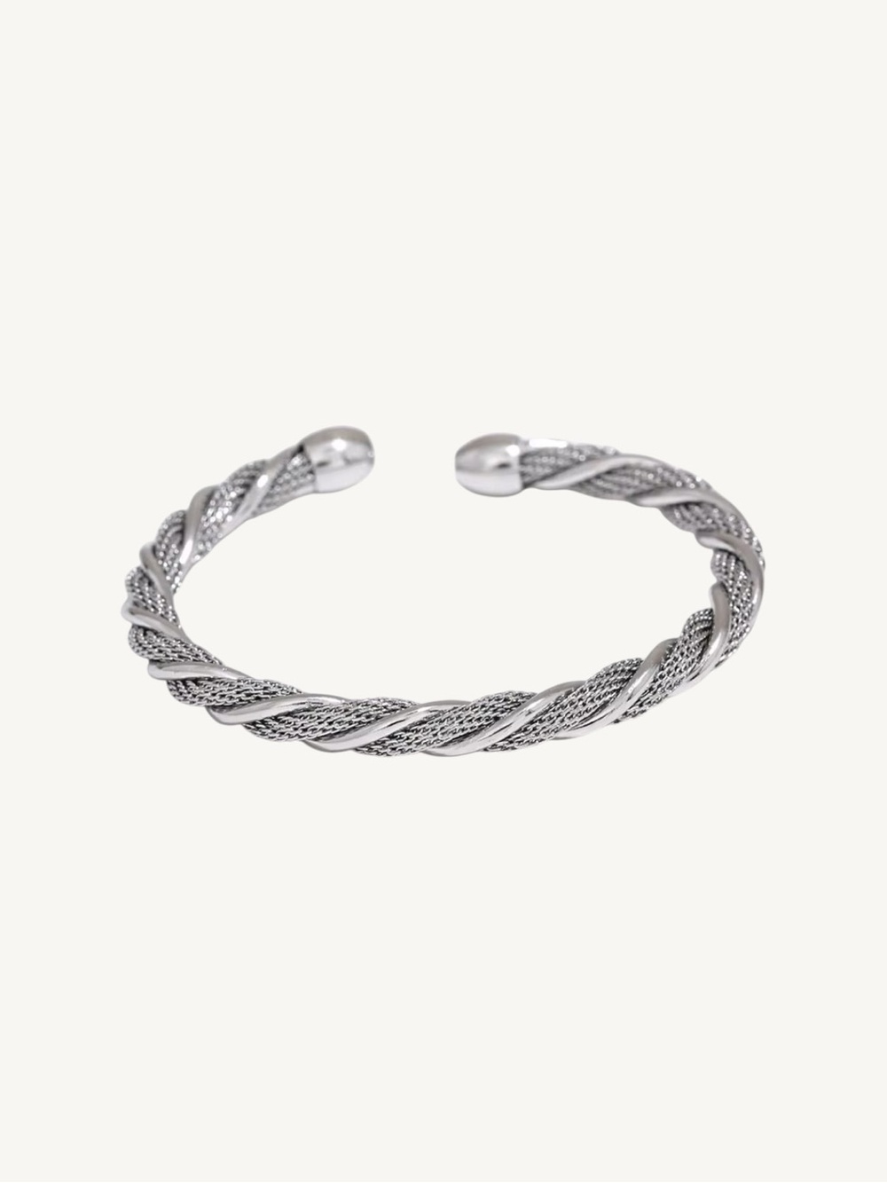 Silver Twisted Mesh Cuff Bracelet Stainless Steel Adjustable